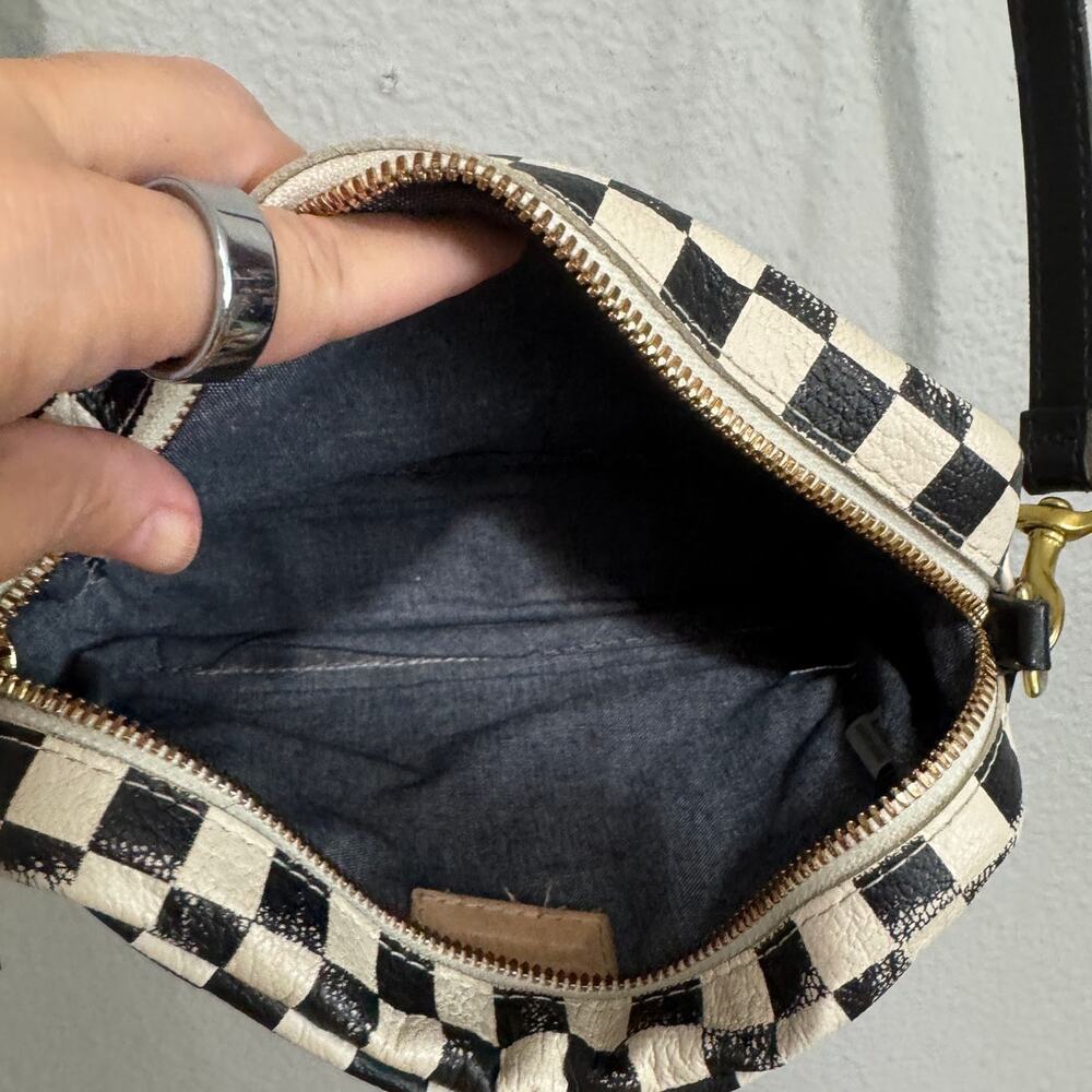 Clare V Mini Sac Black & White Checker Goatskin Leather Crossbody USA - Picture 7 of 9